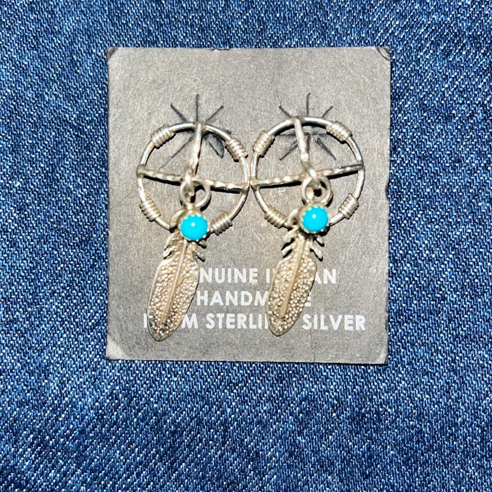 Genuine Turquoise Feather Earrings